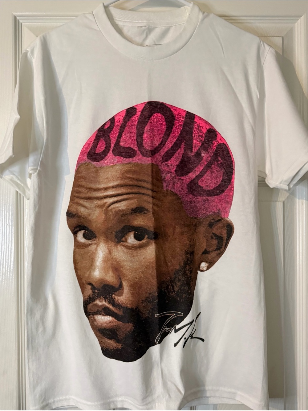 Frank Ocean White Graphic Tee with Pink 'Blond' Portrait